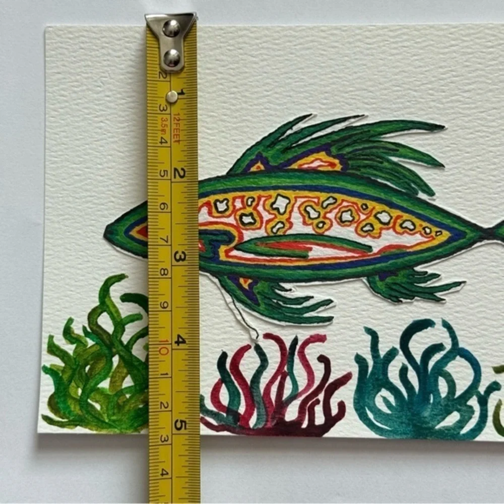 Tropic Tides Original Mixed Media Cutout Fish & Watercolor Reef by Kyla H 5x7” - Picture 7 of 7